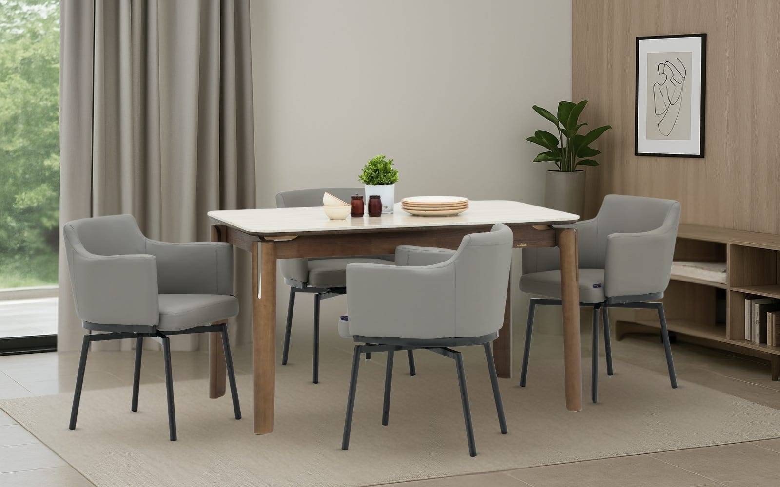 Royaloak Muar Malaysian Sintered Top 4 Seater Dining Table & Royaloak Turin Italian Dining Chair Set