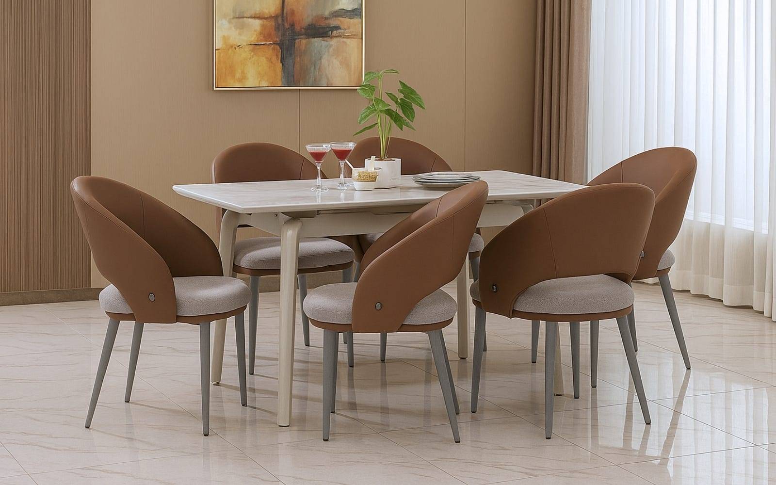 Royaloak Johor Malaysian Glass Extendable Dining Table & Royaloak Royaloak Verona Italian Dining Chair
