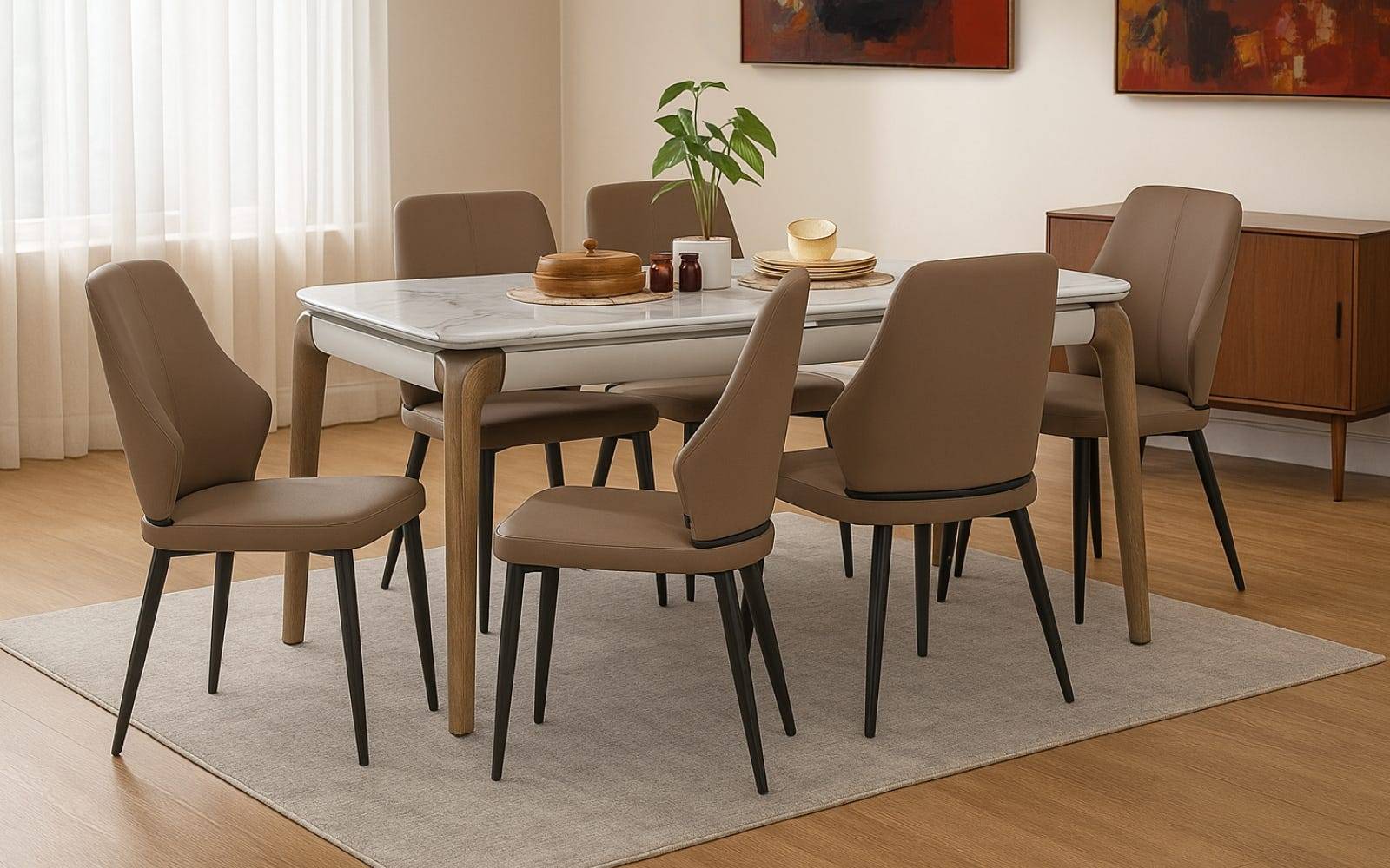 Royaloak Verona Italian 5D Natural Stone Dining Table Six Seater & Royaloak Verona Italian Dining Chair Set