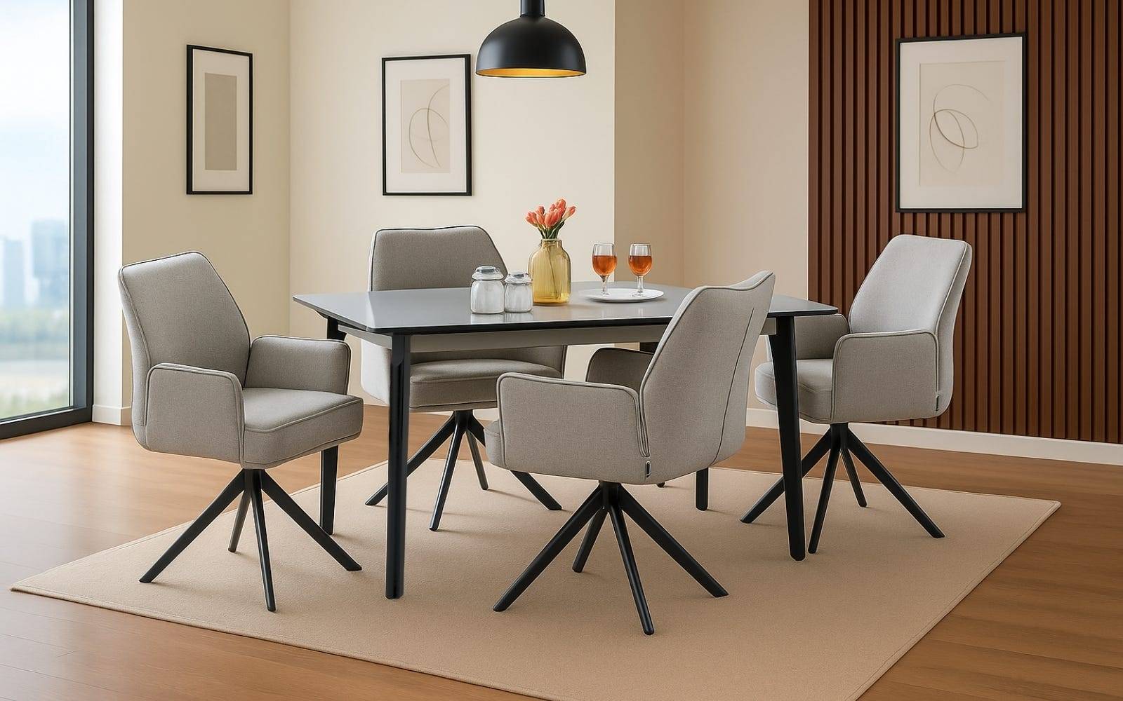 Royaloak Penang Malaysian Sintered Top Dining Table & Royaloak Dallas American Fabric Upholstery Dining Chair Four Seater Set