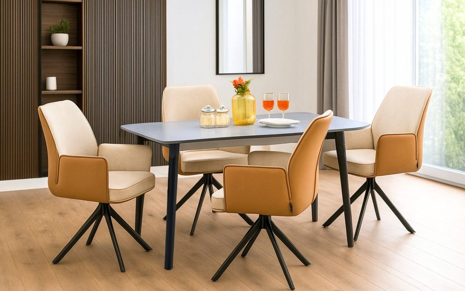 Royaloak Penang Malaysian Sintered Top Dining Table & Royaloak Dallas American Leatherette Upholstery Dining Chair Four Seater Set