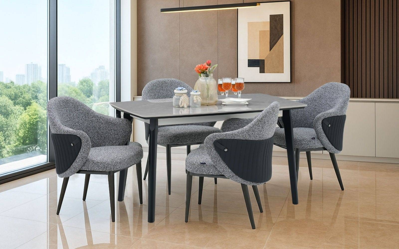 Royaloak Penang Malaysian Sintered Top Dining Table & Royaloak Seattle American Dining Chair Four Seater Set