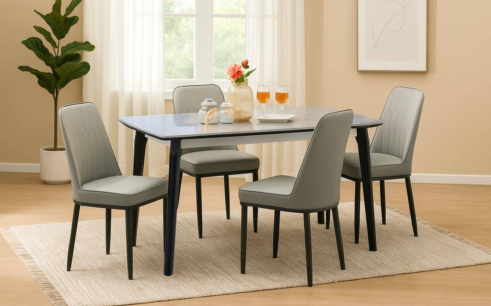 Royaloak Penang Malaysian Sintered Top Dining Table & Royaloak Sepang Malaysian Dining Chair Four Seater Set