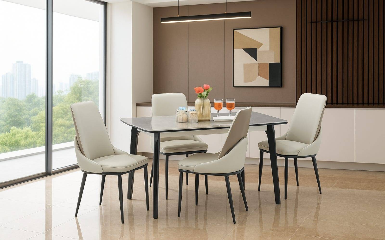 Royaloak Penang Malaysian Sintered Top Dining Table & Royaloak Pheonix American Dining Chair Four Seater Set