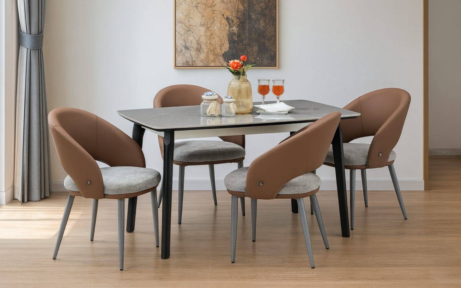 Royaloak Penang Malaysian Sintered Top Dining Table & Royaloak Verona Italian Dining Chair Four Seater Set