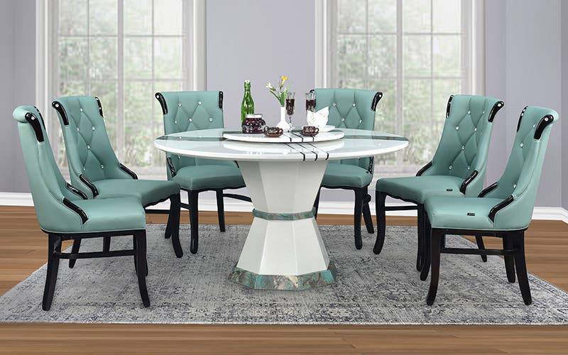 Royaloak Rome Italian Round Marble Dining Set 6S
