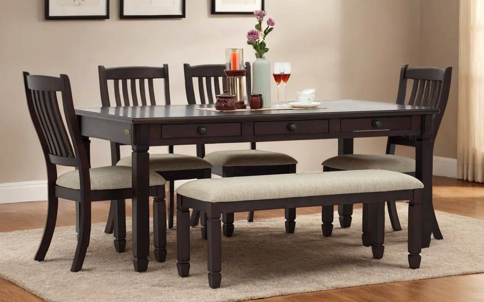 Royaloak Miami American Wooden Dining Set Six Seater With Bench