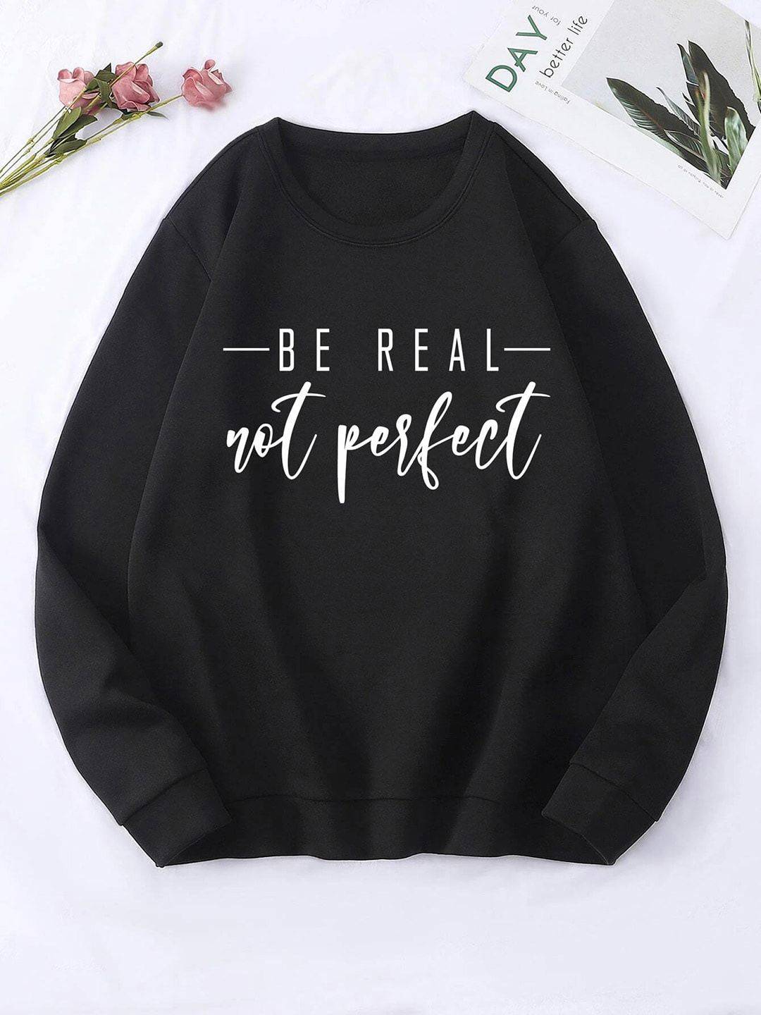 Kotty Round Neck Alphanumeric Printed Fleece Sweatshirt