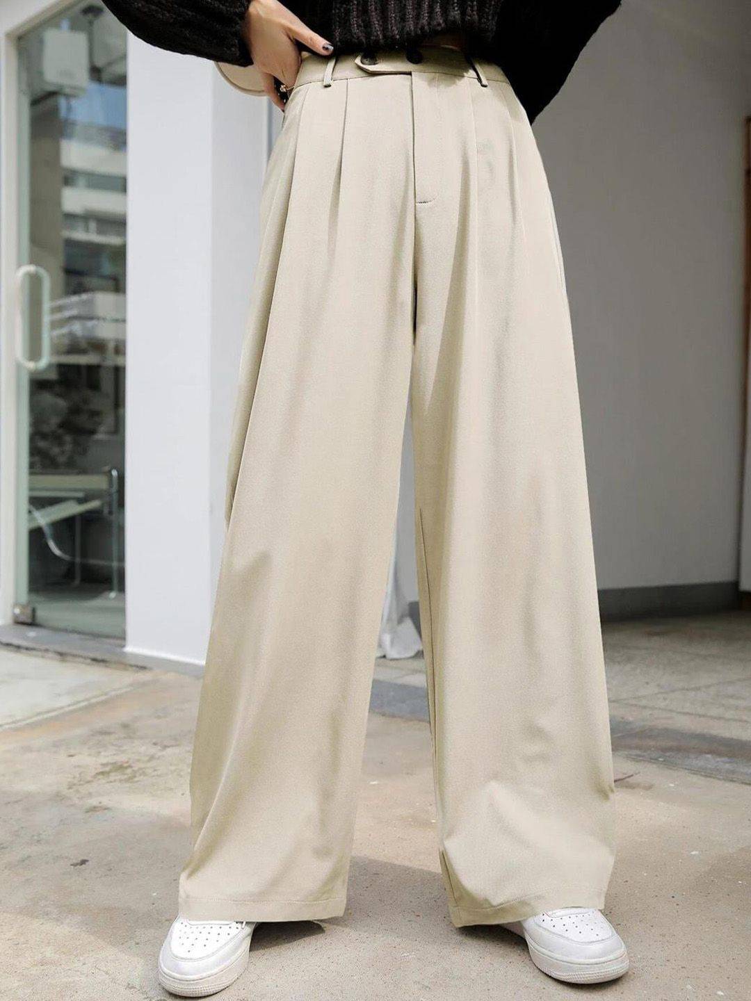 KOTTY BIZwear Basics Women Straight Fit High-Rise Pleated Parallel Trousers