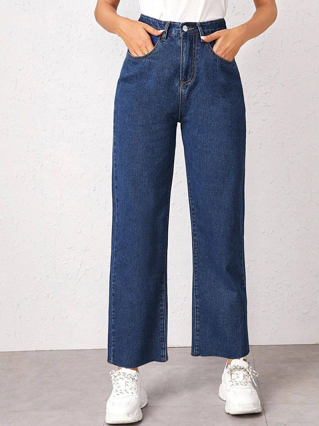 Kotty Women Navy Blue Jean Straight Fit High-Rise Stretchable Jeans