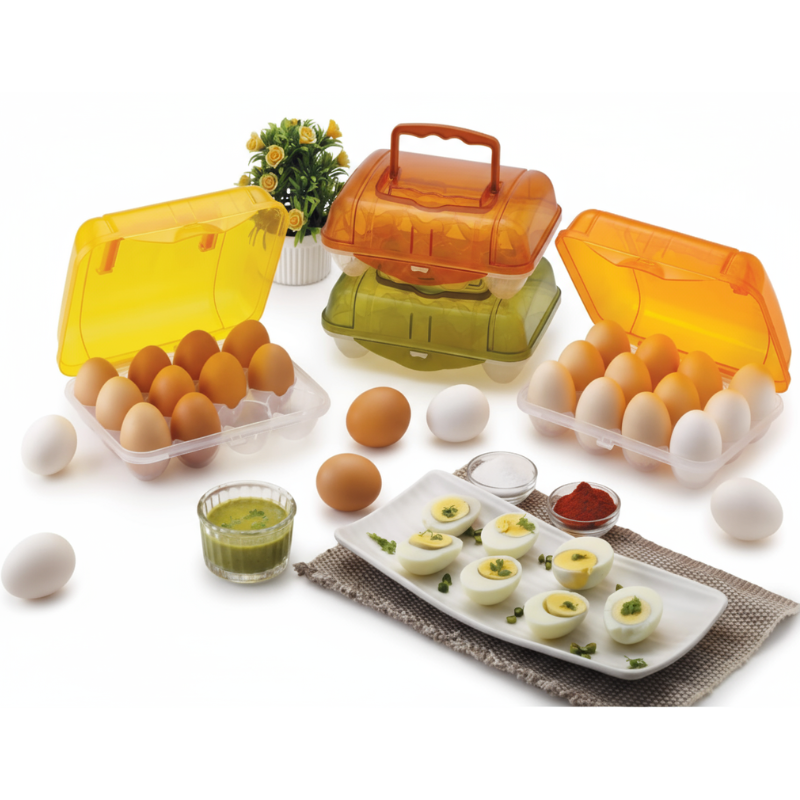 Plastic Egg Basket of 12 Egg Slot  – Durable Egg Storage Box with Handle for Fridge, Kitchen & Travel (Random Color-Pack of 1) Buy @ ₹149