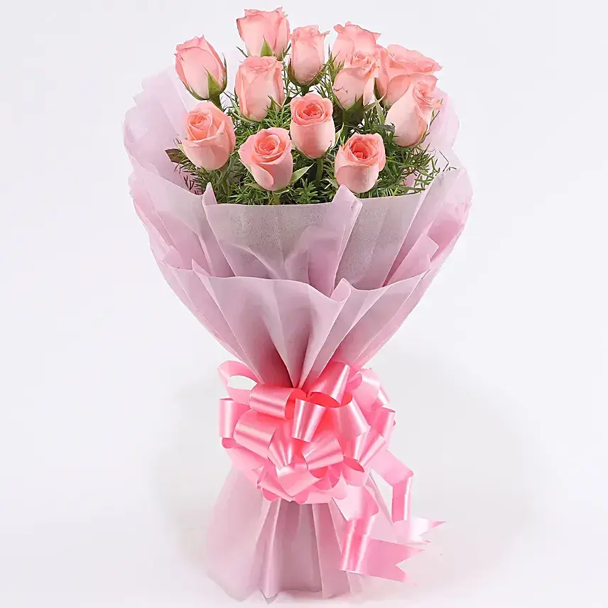 Elegance  12 Pink Roses Bouquet