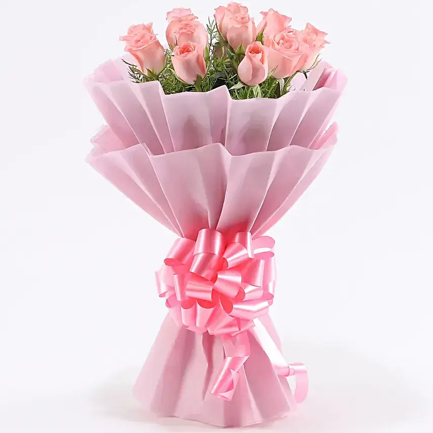 Elegance  12 Pink Roses Bouquet