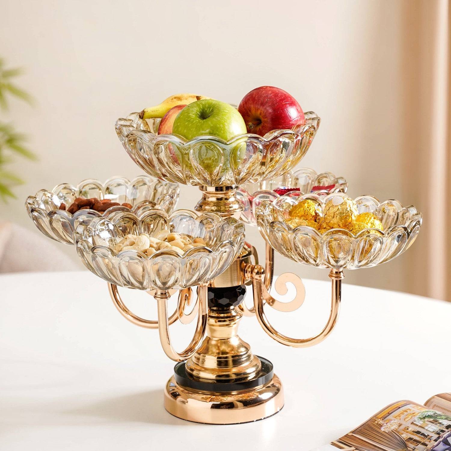 Buy Decorative Glass Bowls Set of 5 With Rotating Metal Stand in Home