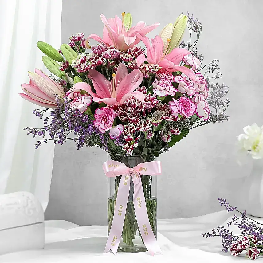 Elegant Pink N Purple Vase Blooms