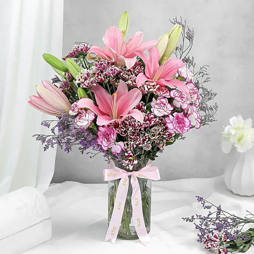 Elegant Pink N Purple Vase Blooms