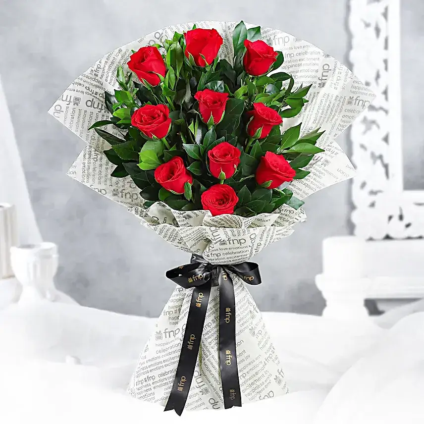 Elegant Vibe Red Roses Bouquet & Pineapple Cake