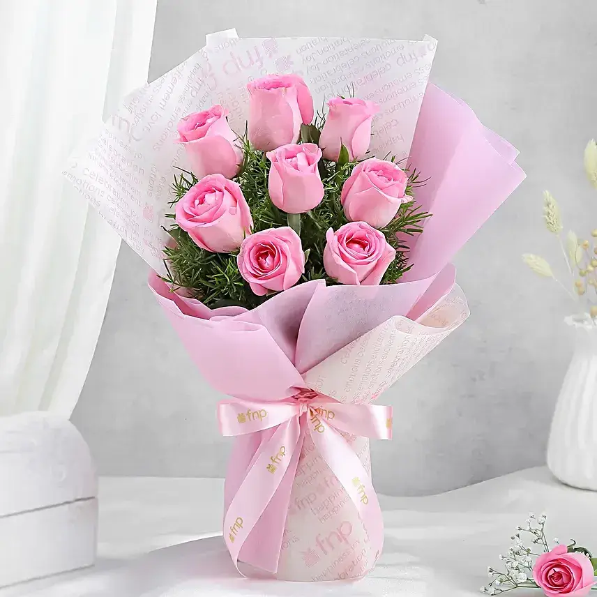 Endearing 8 Pink Roses Bouquet