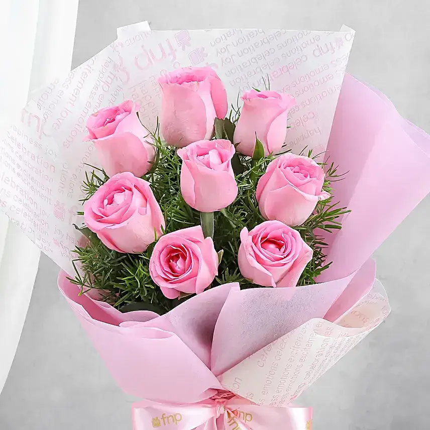 Endearing 8 Pink Roses Bouquet