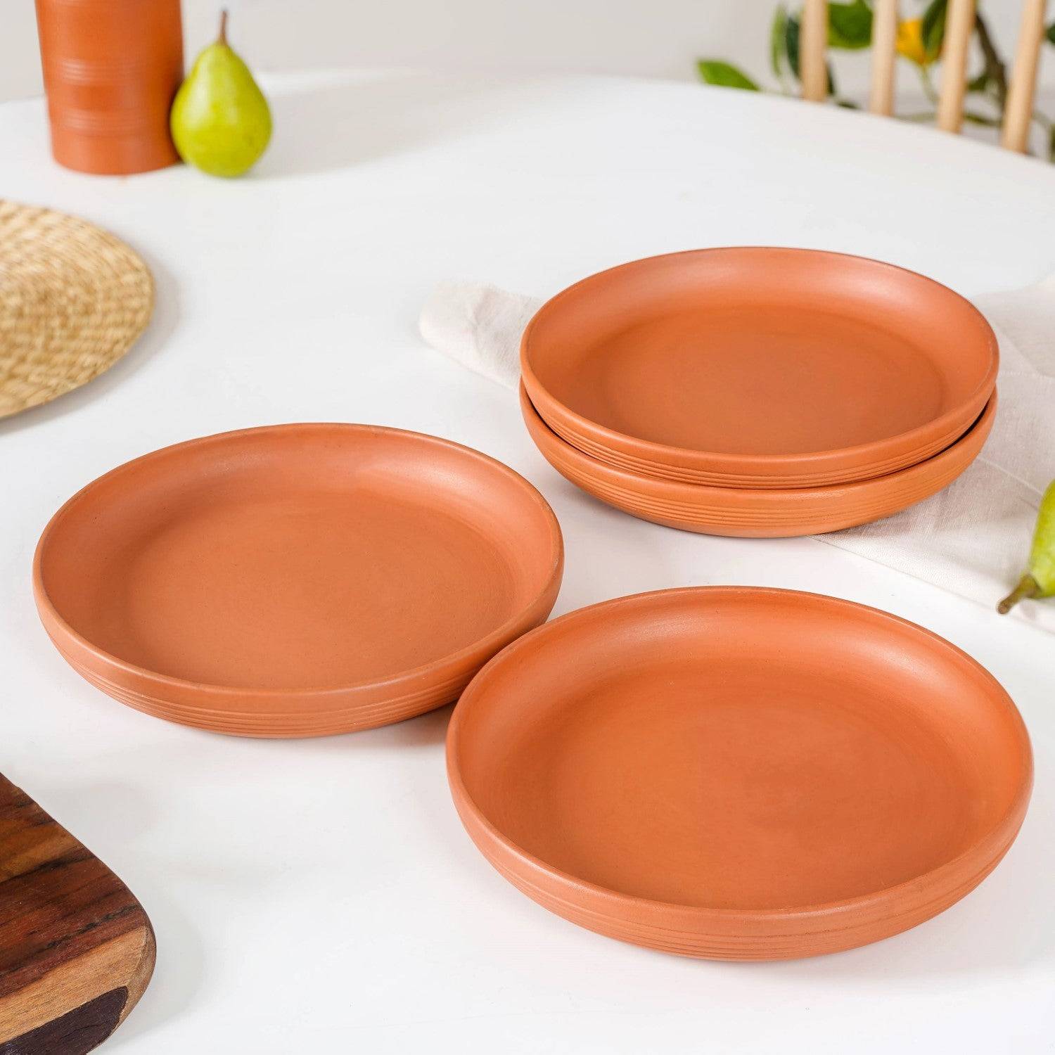 Engraved Terracotta Dinner Plates Set Of 4 9 Inch buy only at ₹3890