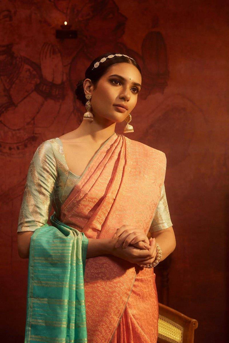 Ballari-Peach Kanchipuram Silk Saree Buy at ₹34500