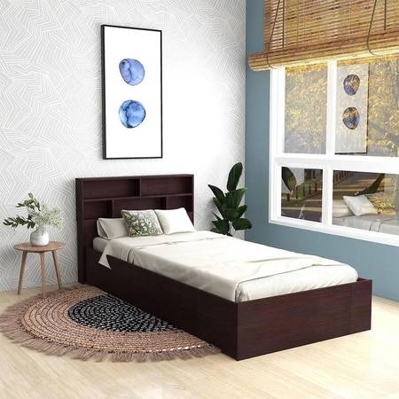 Takeo Engineered Wood Single Bed In Walnut Finish