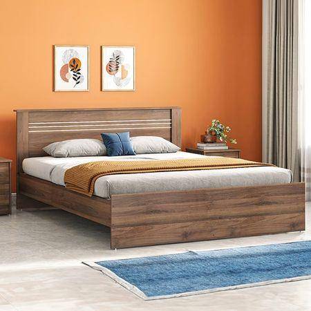 Davis Engineered Wood Queen Size Non Storage Bed In Classic Walnut Finish