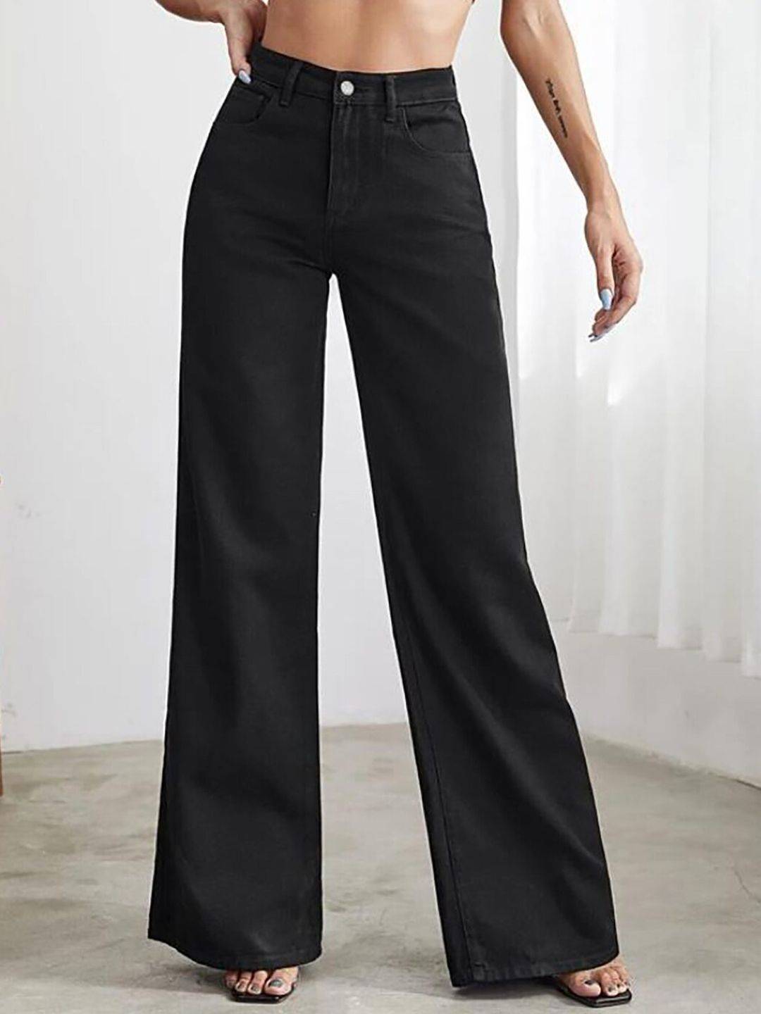 Kotty Women Black Jean Straight Fit High-Rise Stretchable Jeans