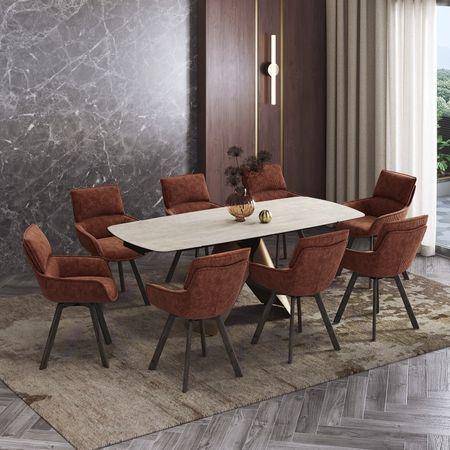 Aeris Bren 6â€“8 Seater Extendable Dining Set (Rome Travertine Finish, Auburn Colour)