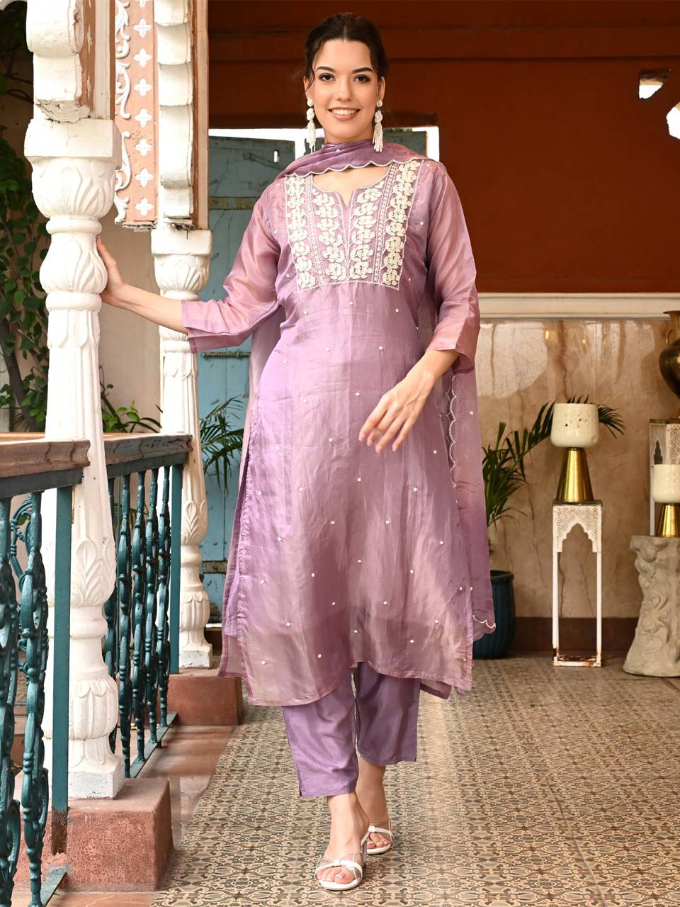 Faeezah Charming Purple Organza & Crepe Suit Set Buy @ ₹1500