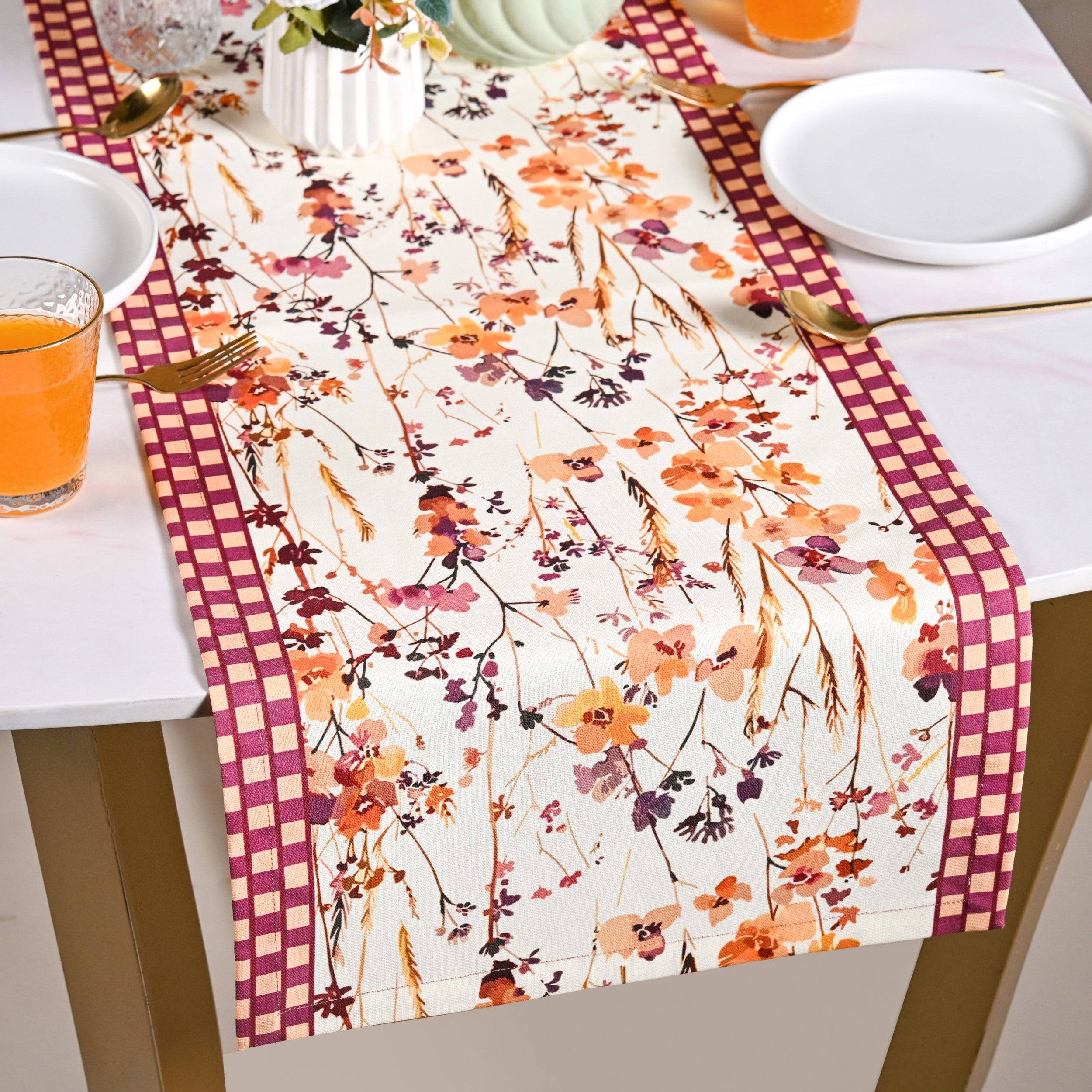 Checkered Border Cotton 8 Seater Runner 264x35cm buy only at ₹995