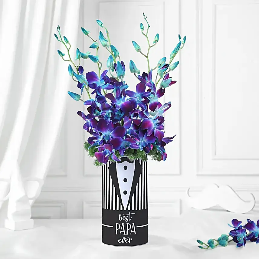 Blue Orchid N Asparagus Vase Arrangement