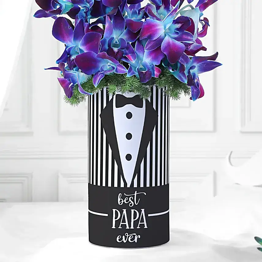Blue Orchid N Asparagus Vase Arrangement