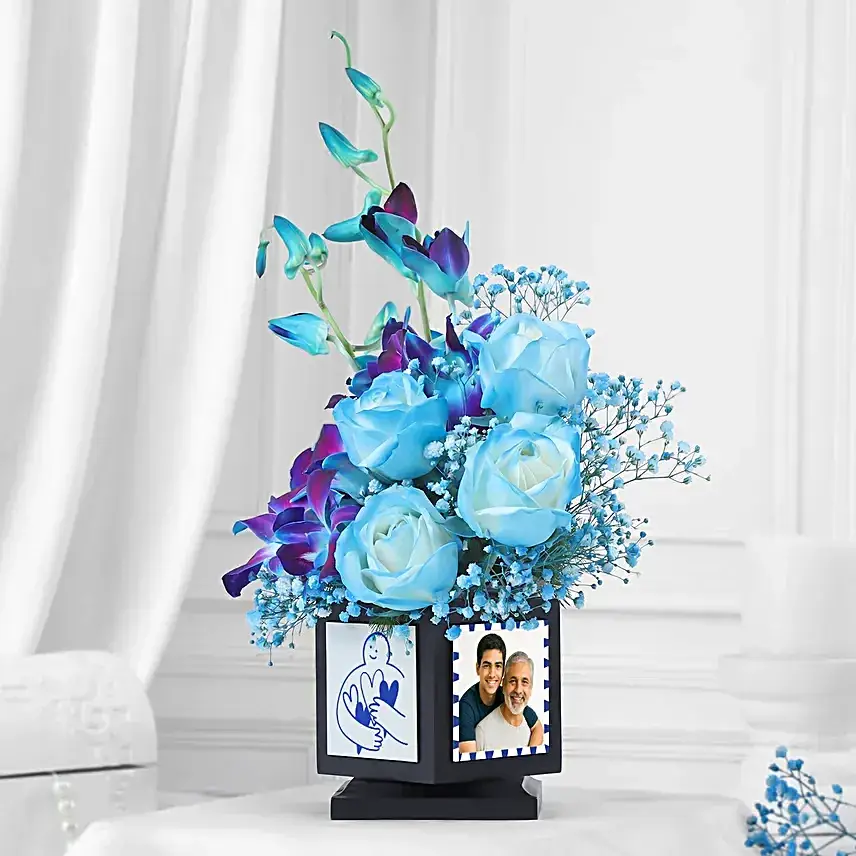 Blue Orchid N White Rose Desk Arrangement