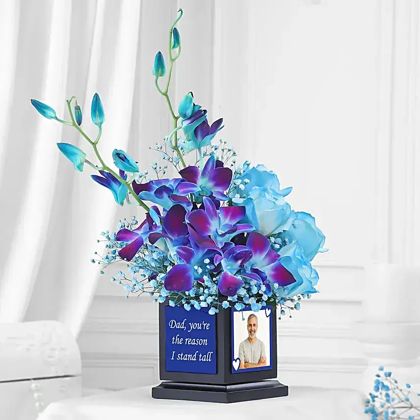 Blue Orchid N White Rose Desk Arrangement