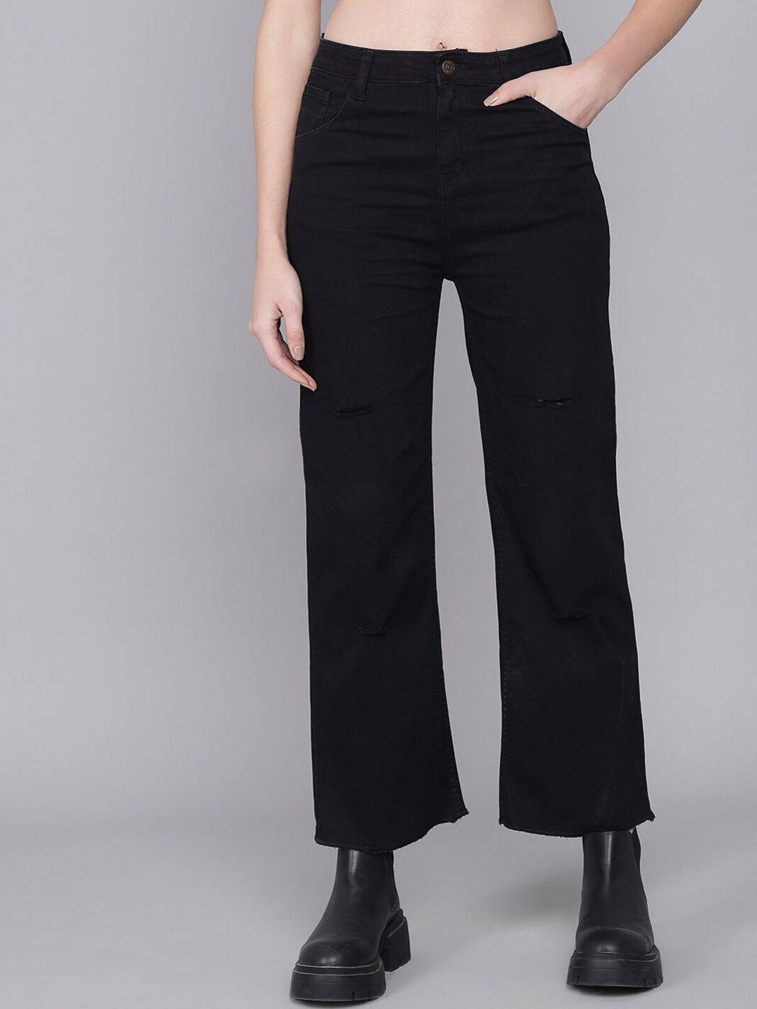 Kotty Women Blue Flared High-Rise Slash Knee Jeans