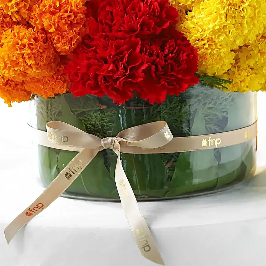 Festive Bliss Mixed Flowers Thali Vase