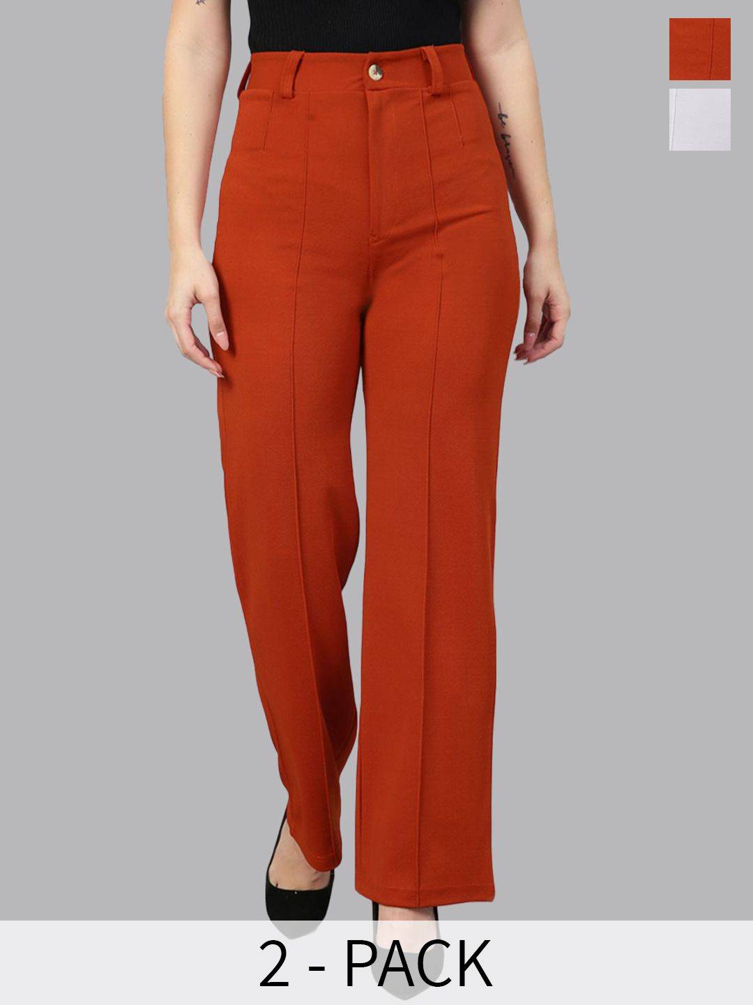 Kotty Women Relaxed Straight Leg Straight Fit High-Rise Easy Wash Trousers