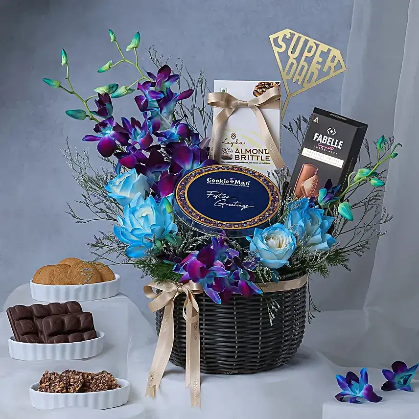 Floral Basket N Gourmet Treats Gift