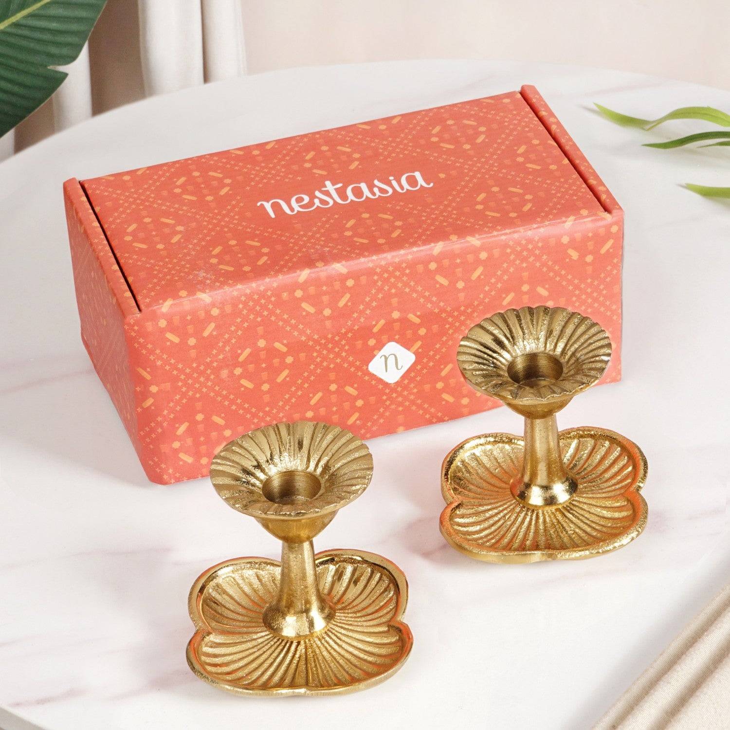 Metal Taper Candle Holder Set Of 2 Gold