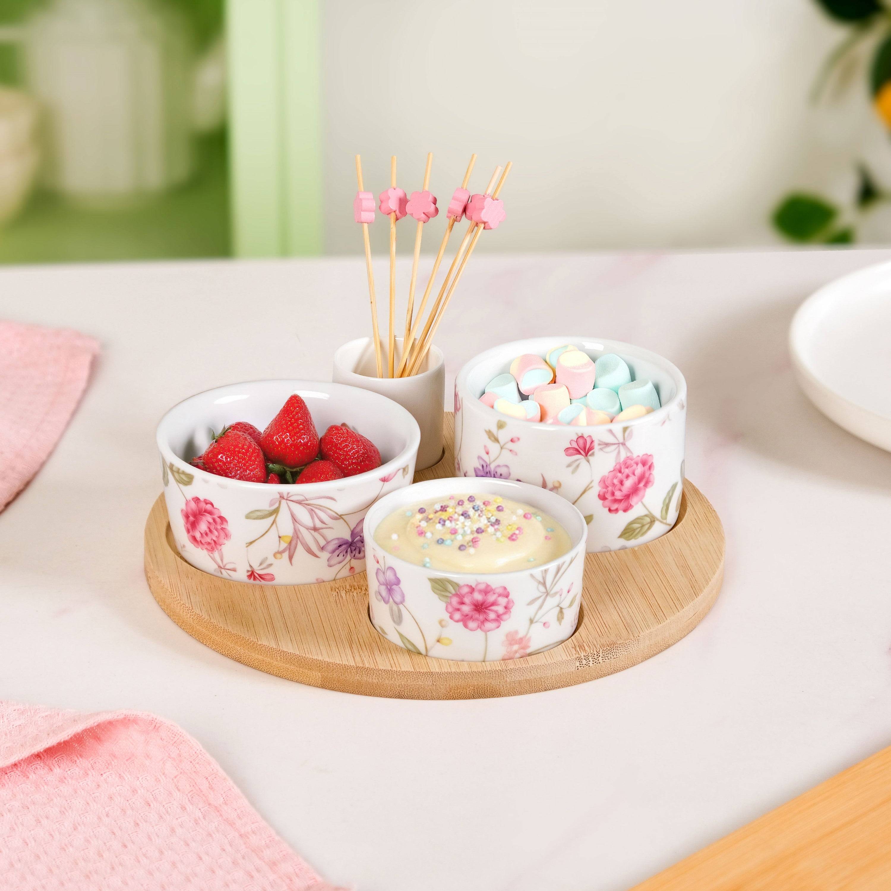 Soft Girl Floral Print Bowls With Tray And Toothpick Holder Set Of 6 buy only at ₹1250