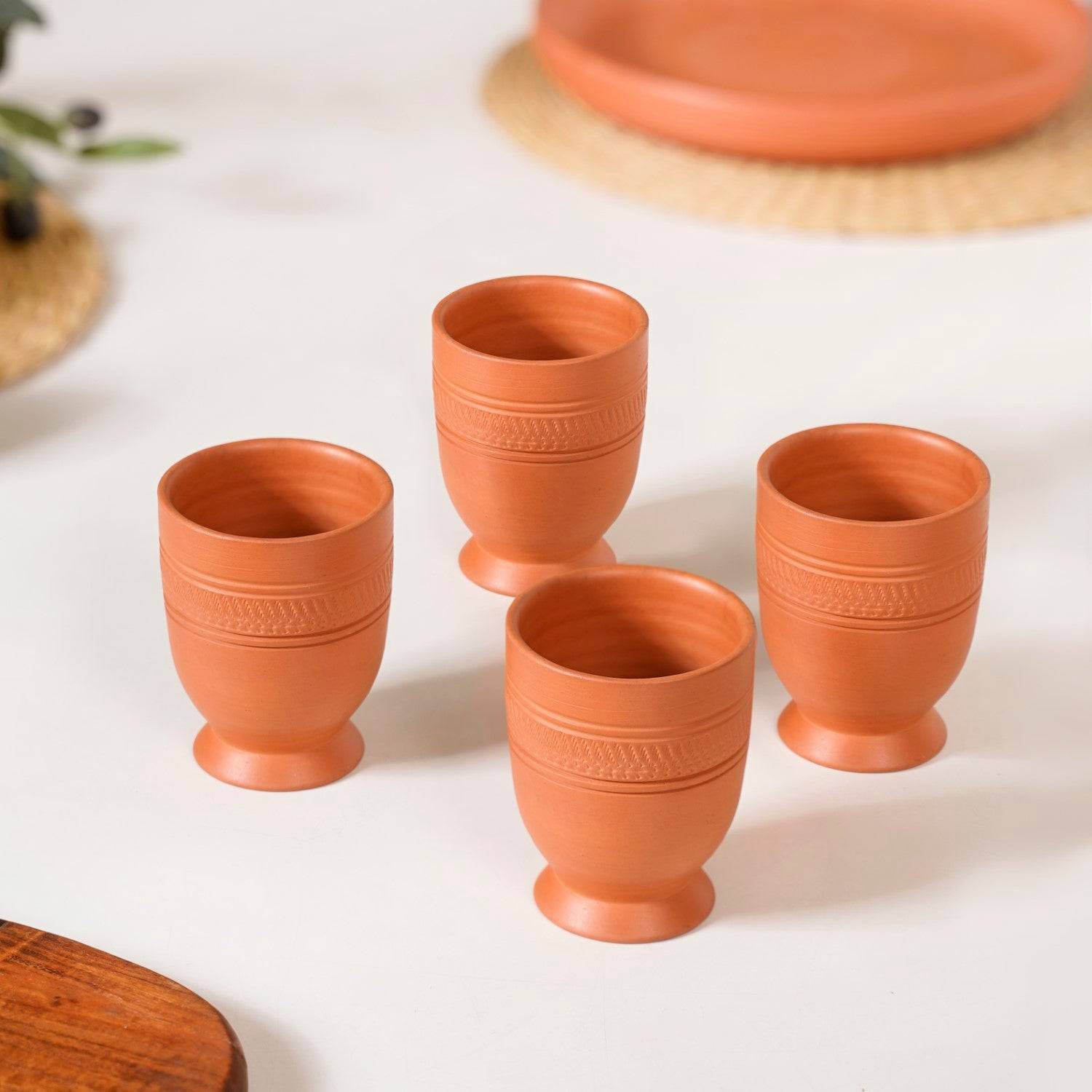 Footed Terracotta Clay Tumblers Set Of 4 200ml