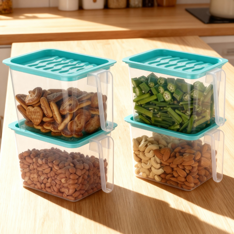 Plastic Fridge Storage Containers with Handle – Airtight Refrigerator Jars (1000 ml-Pack of 6 PCs) Buy @ ₹399