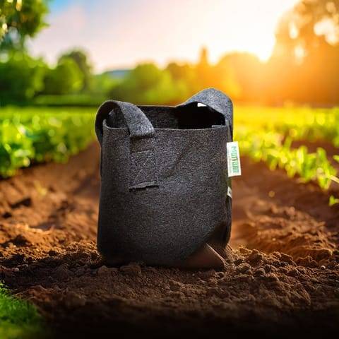 15x15 Inch Round Black LUMA Grow Bag - 400 GSM Heavy Duty Geo Fabric, Breathable, Reusable Planter for Home Gardening