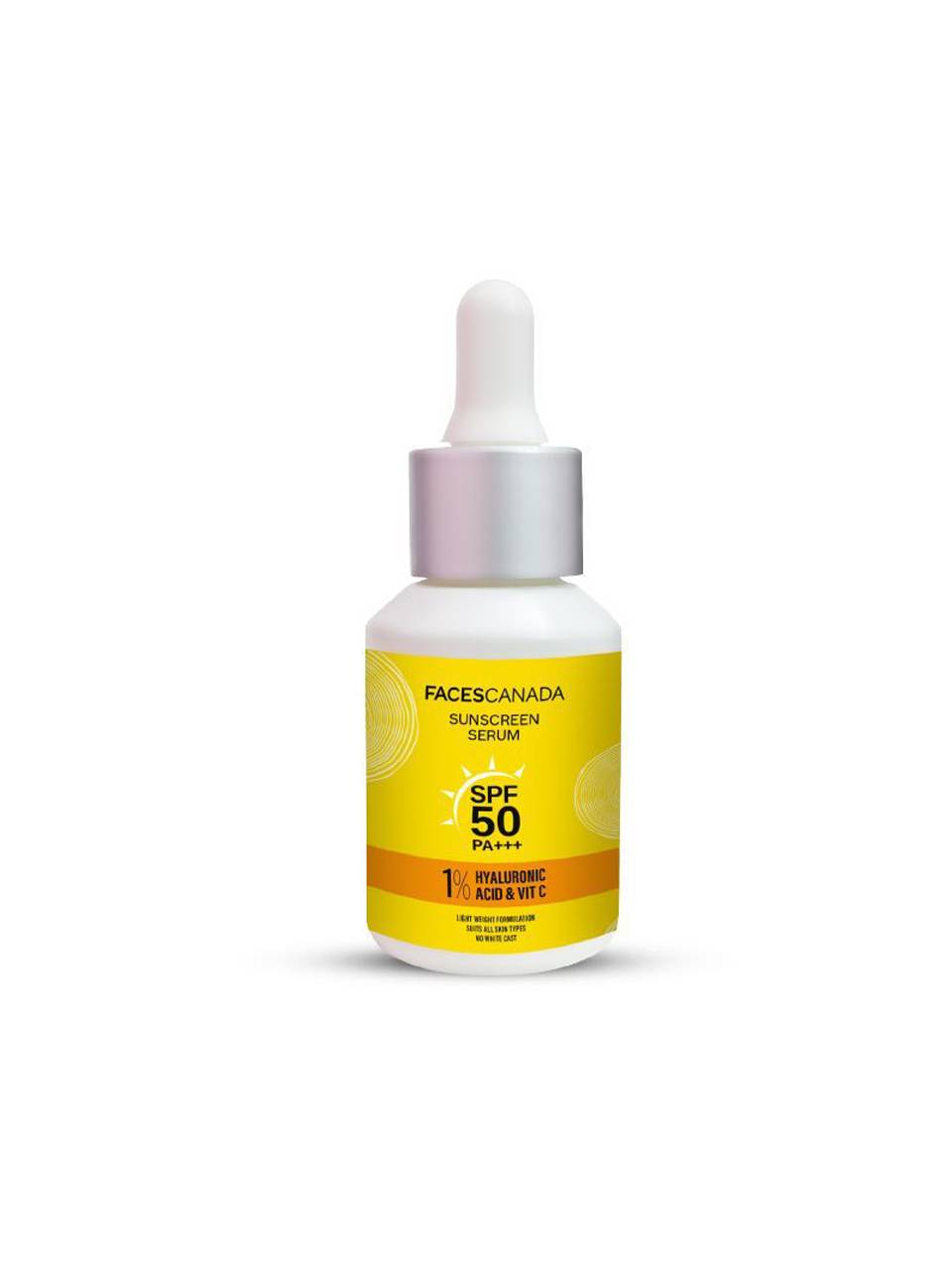 Faces Canada Sunscreen Serum Spf50+++ Hyaluronic 1% Acid & Vit C Buy only @ ₹509