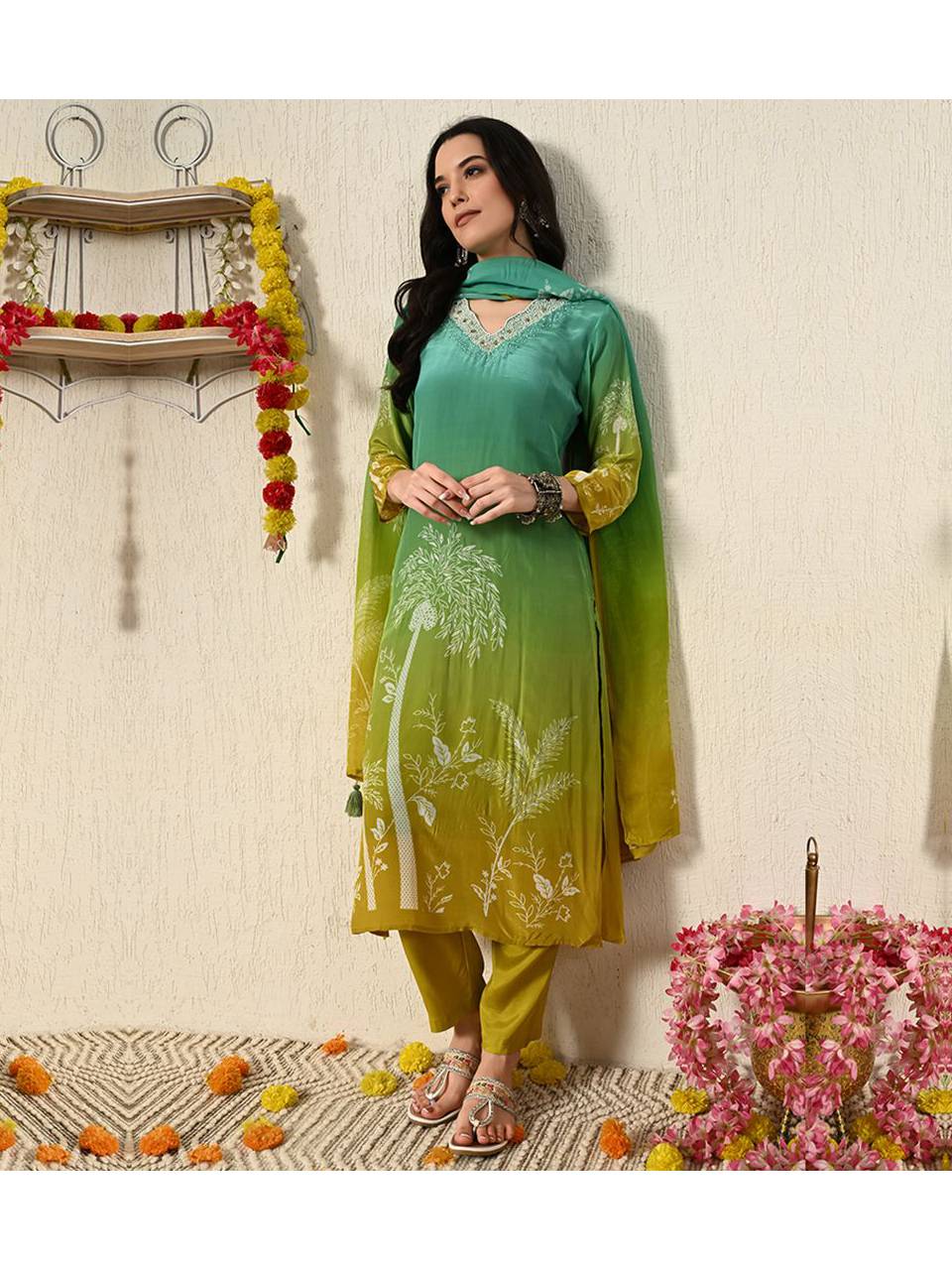 Faeezah Shaded Green White Crepe Suit Buy @ ₹2905