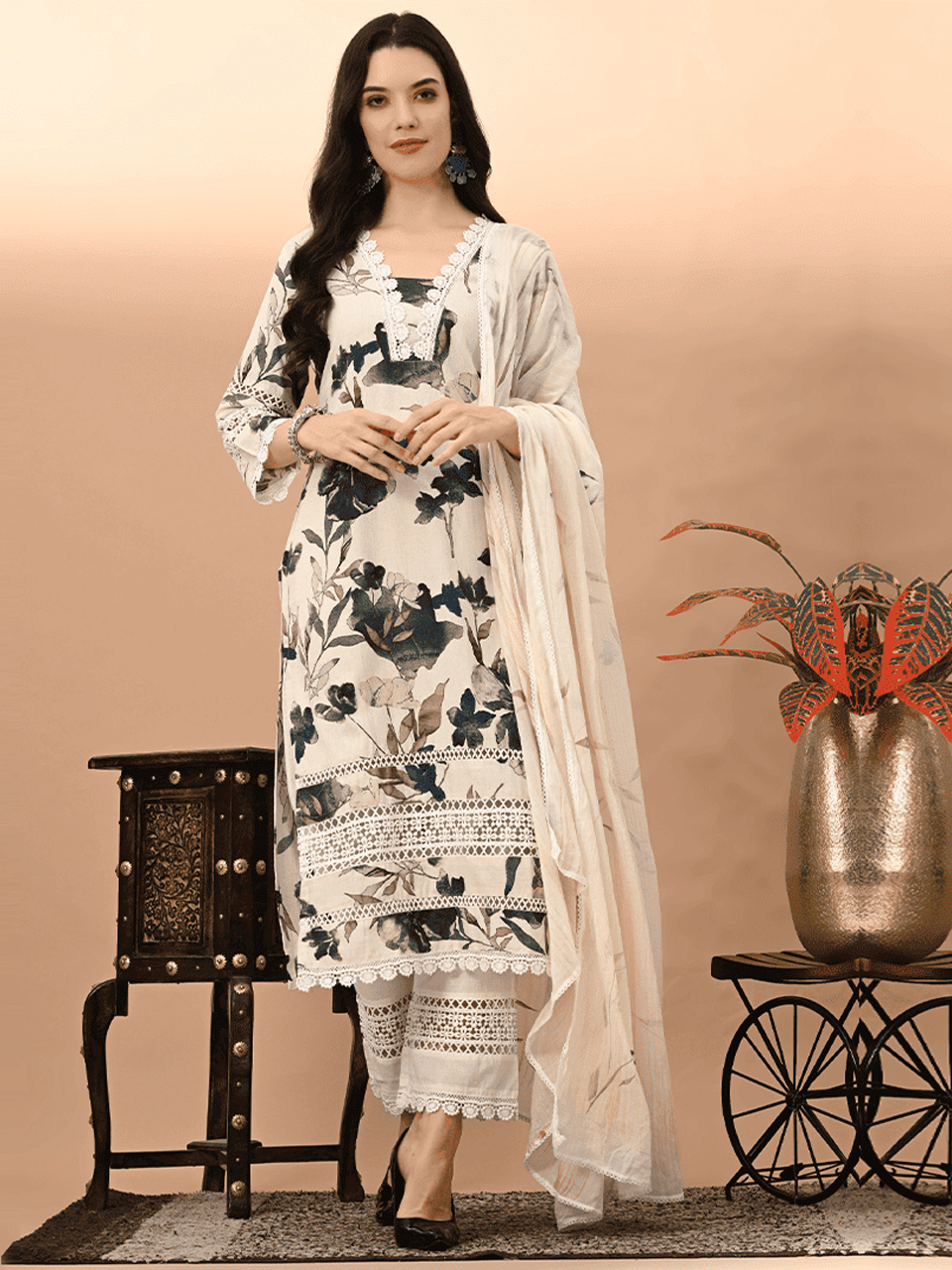 Faeezah Chic Off-White Lace Straight Suit Buy @ ₹1650