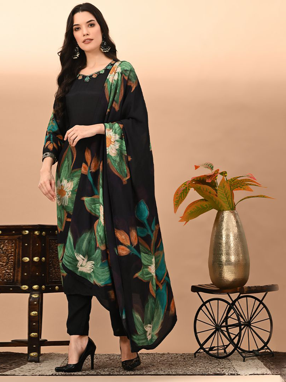Faeezah Chic Black Floral Embroidered Suit Buy @ ₹2275