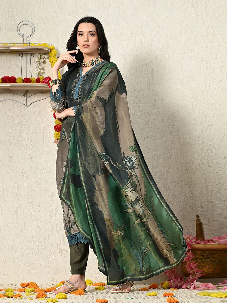 Faeezah Bluish-Green Silk Elegance Suit Buy @ ₹2975
