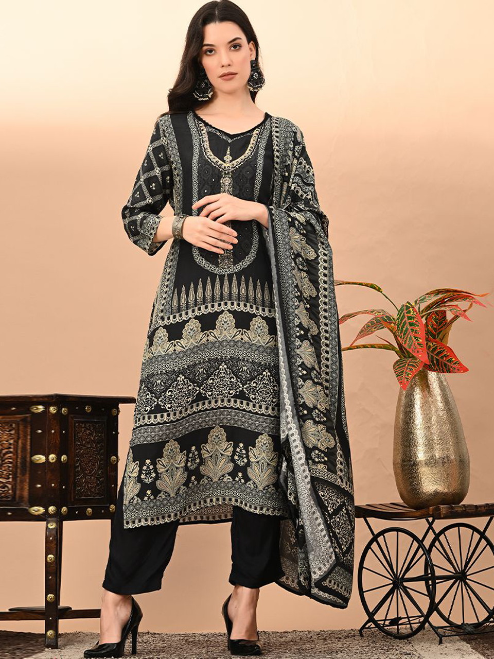 Faeezah Classic Black Mirror Embroidered Suit Buy @ ₹2275